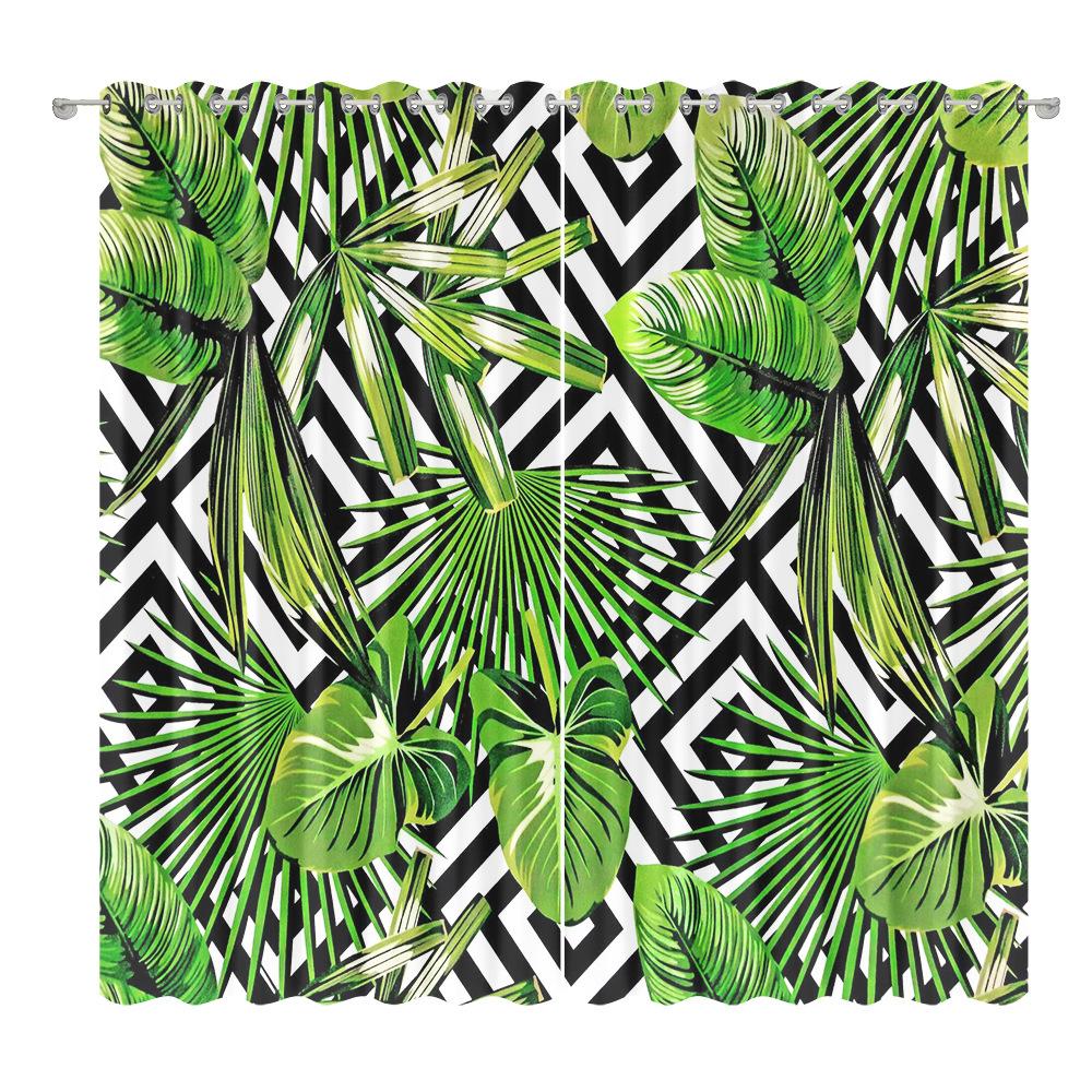 Green Plant Plantain Leaf Curtain Cloth Bedroom Living Room Balcony Blackout Curtain Office Hotel Thermal Insulation Curtain