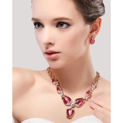 Fashion Latest Stylish Rose Gold Tulip Design Earrings Necklace Jewellery Set For Women