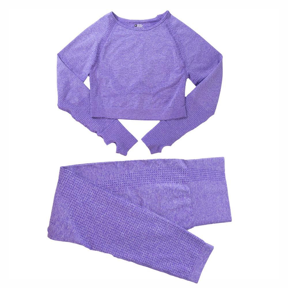 Damen High-Waist Nahtloses Polka Dot Yoga- und Laufset - Zweiteilig Langarm und Hose