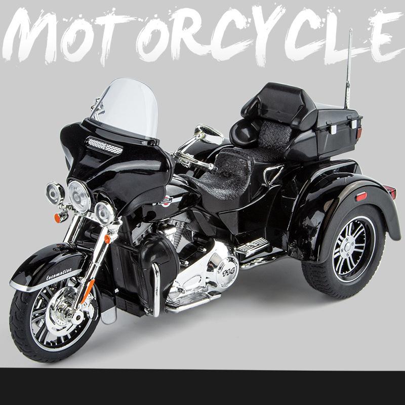 1/9 Scale Alloy Diecast Motor Tricycle Toys Cars Models with Light Sound Motorcycle Wheel Pull Back Vehicles for Kids Boys Gifts