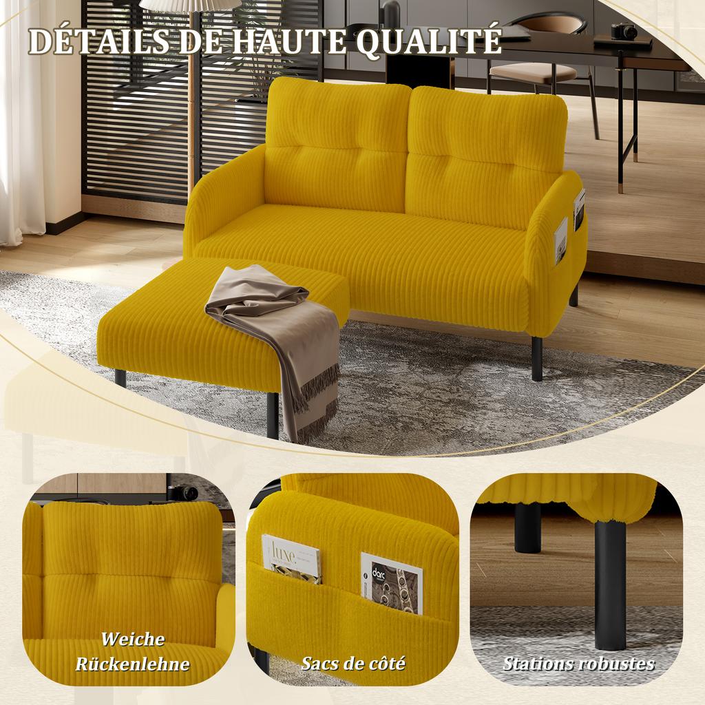 Corduroy Two-Seater with Comfort Upholstery High Backrest & Side Pockets Metal Legs Inviting Softness Optimal Support Perfect for Home Office Lounges