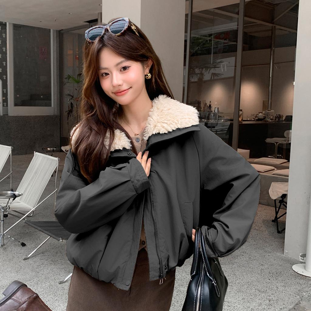 Autumn and winter new velvet thickened jacket women's short casual loose jacket fashion cotton top