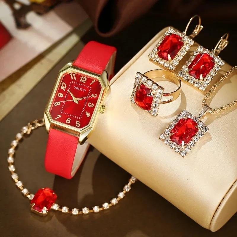 Luxury New Leisure Leather Strap Women Watches Business Square Quartz Watches Korean Rhinestone Jewelry Set Montre Femme Elegant