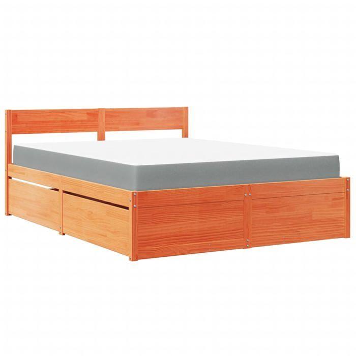 Lit - Maison Exclusive - Bois massif pin cire marron - Matelas 140x200 ressorts ensachés 20cm - 4 tiroirs
