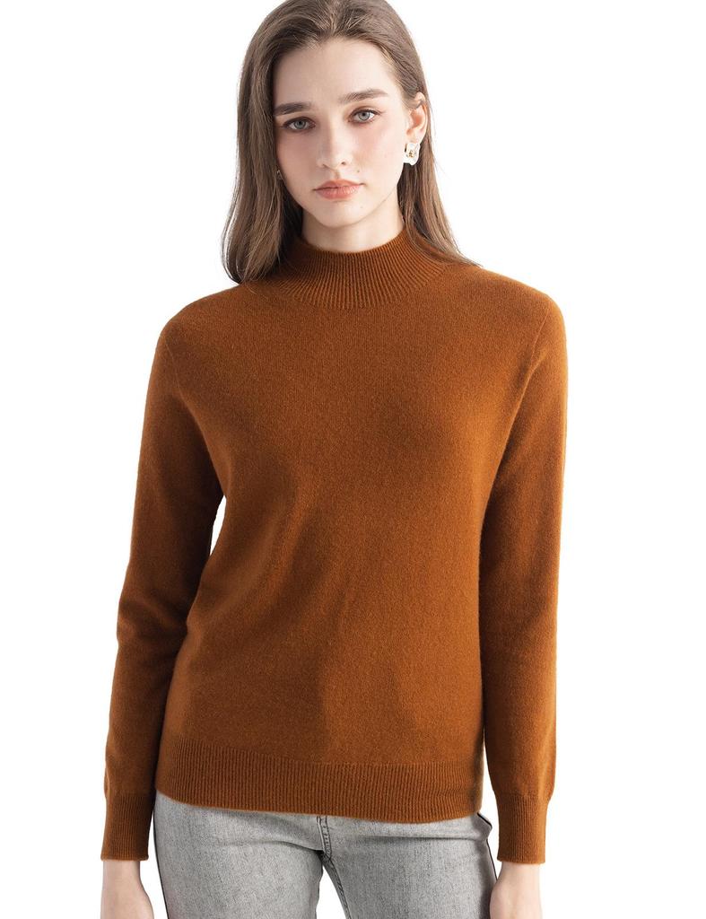 Women's Slimming Wool Long-Sleeve Half-High Neck Top - Solid Color, Versatile Basic