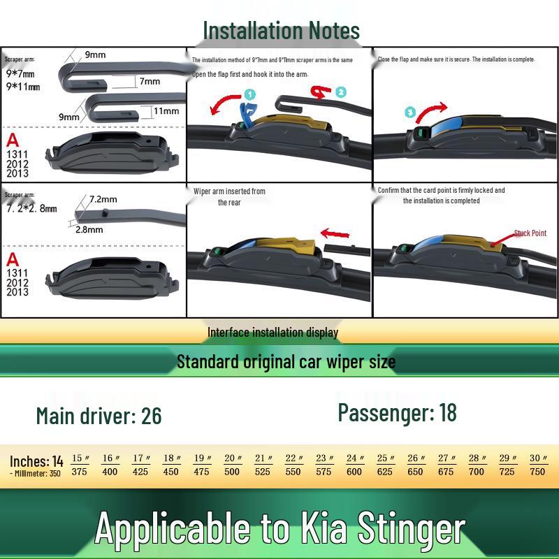 Multi-Functional Frameless Rubber Wiper Blades for Kia Stinger