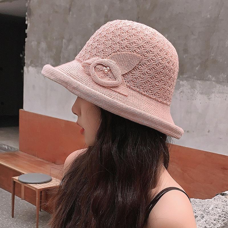 Spring and Summer Women's Solid Color Knitted Fisherman Hat Outdoor Sunshade Breathable Fashion Sweet Hat