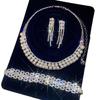 Korean Style Rhinestone Geometric Tassel Pearl Earring and Necklace Set with Luxury Clavicle Chain