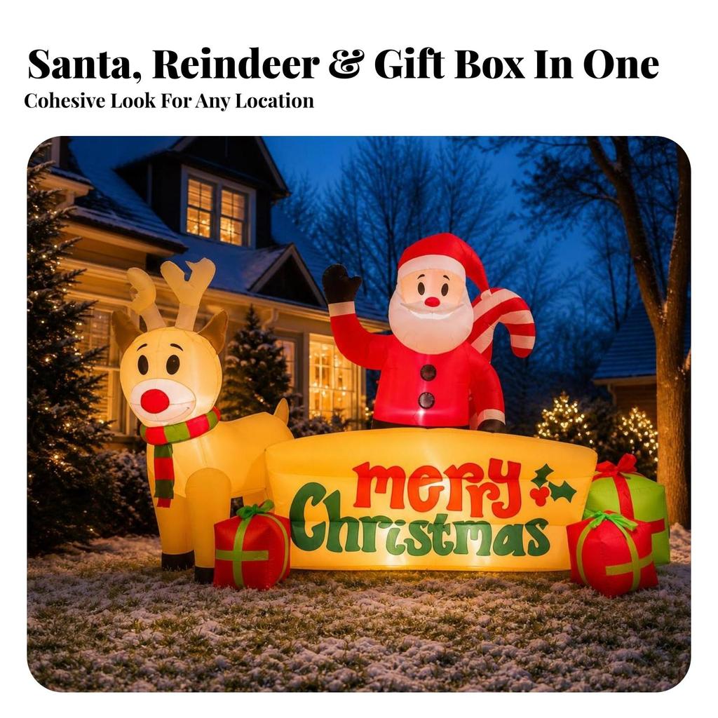 Inflatable Santa Christmas with Reindeer Easy Bottom Zipper Deflation,