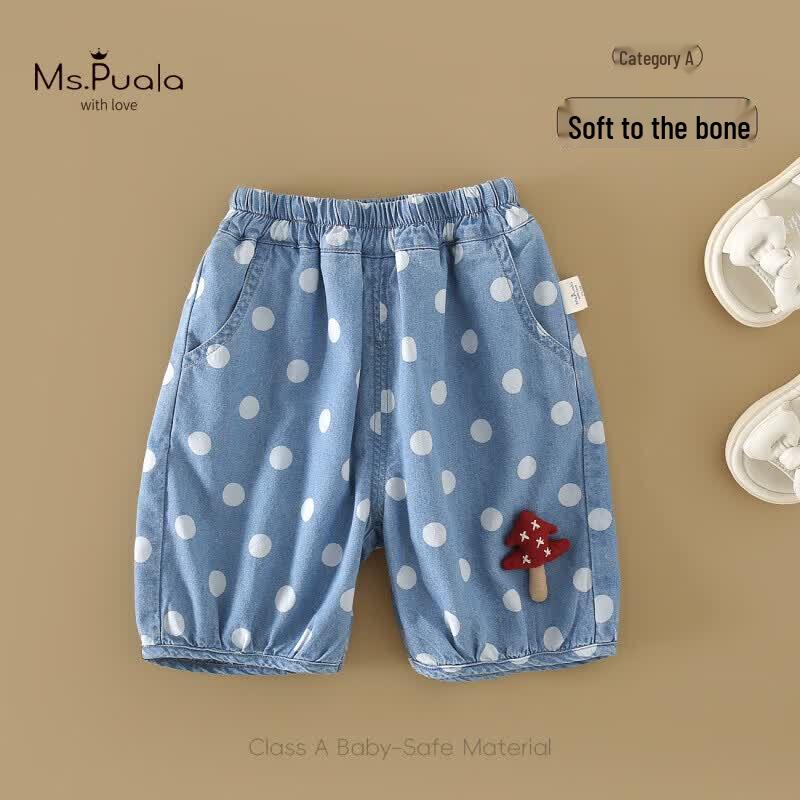 MS.PUALA Infant Girls  Polka Dot Capri Denim Pants 90cm