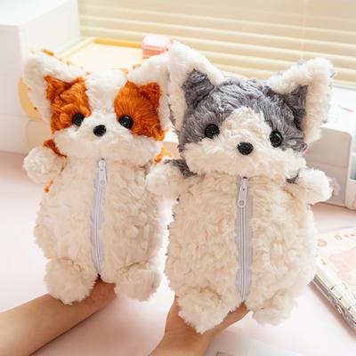 Plyšový Corgi Penál Velkokapacitní Box na Psací Potřeby Kreativní Zvířecí Organizér na Psací Potřeby pro Tužky, Pastelky, Gumy