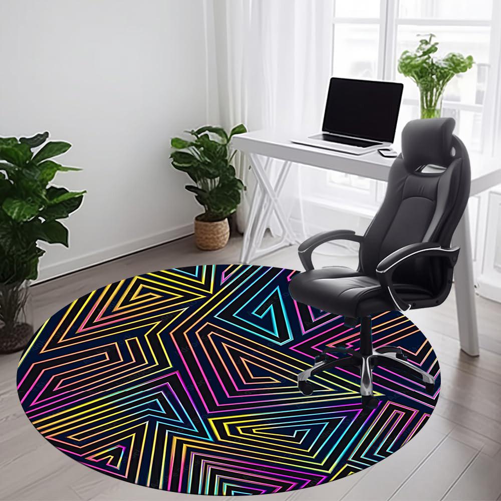 1pc Neon Triangles Office Round Area Rug, Indoor Mat Suitable ForOffice, Under Office Chairs Bedroom Living Room Home Decor T210