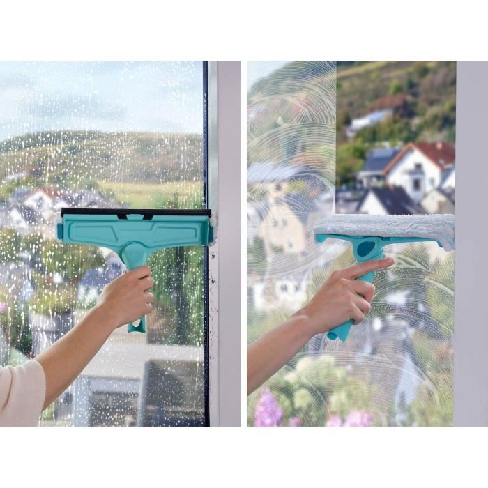 Lave-vitres 4-en-1 avec molleton microfibres Leifheit 51320, raclette vitre 32cm avec fonction de nettoyage brevetée du cadre