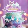 Mermaid Happy Birthday Cake Toppers Under the Sea Mermaid Tail Cake Decorations for Girls Birthday Baby Shower Party Supplies