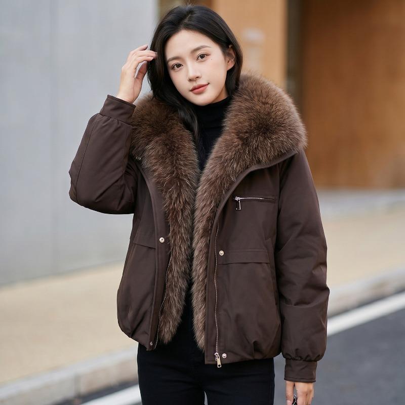 2026 Fashion Long-Fur-collar Winter Short Parkas Women's Cotton-padded Jacket Thicken Warm Coat Female Casual Loose Outerwear