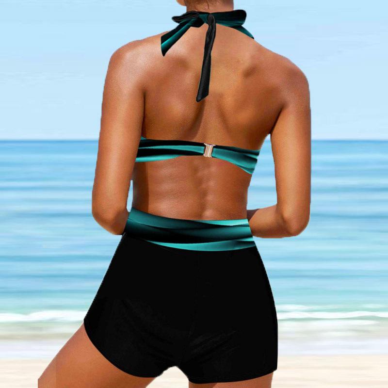 2024 Women's European & American Print Crisscross Halter Bikini Swimsuit