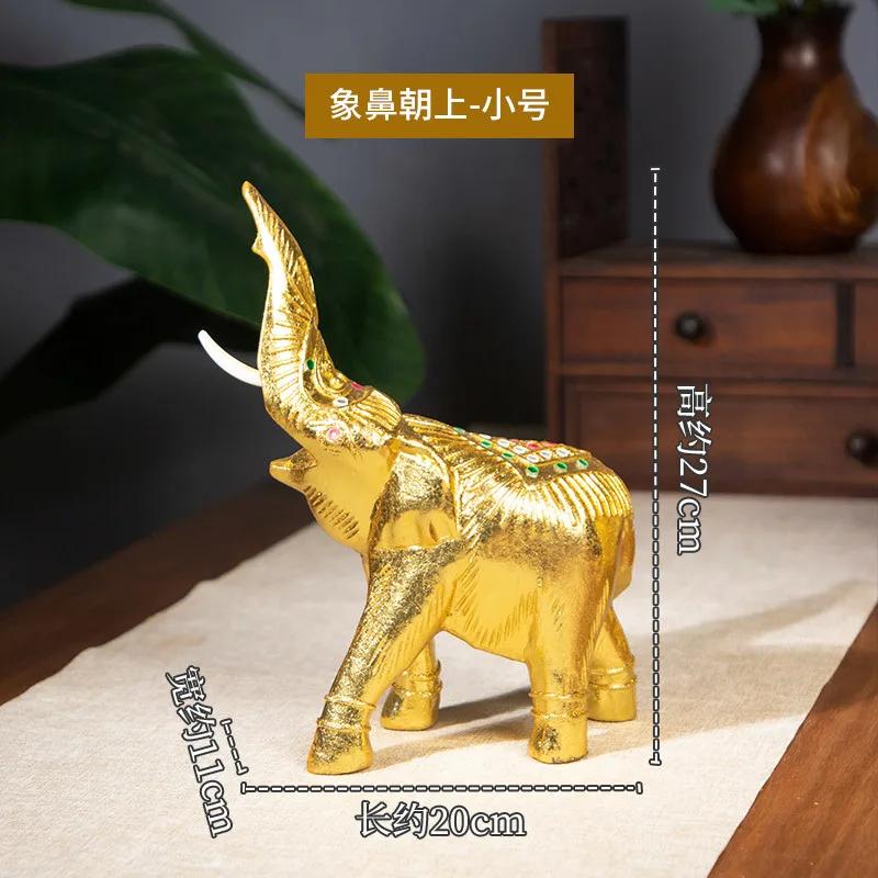 Thai Gold Leaf Elephant Handmade Solid Wood Desktop Ornament Wine Cabinet Decor Housewarming Opening Gift