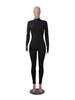 Women's Ribbed Elastic Slim-fit Long Sleeve Sport Yoga Jumpsuit with Invisible Zipper