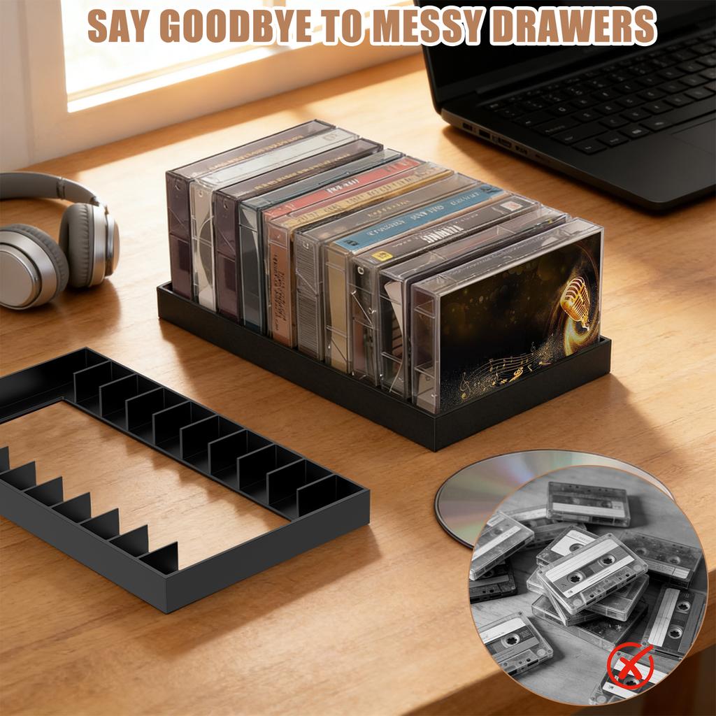 2 ks Regál na kazety 10 přihrádek Kompaktní držák na audio kazety Organizér Úložný box na hudební CD disky pro domácí stolní desku