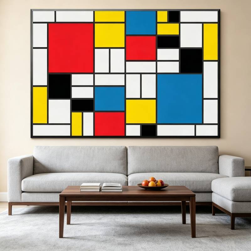 Red Yellow Blue Abstract Grid Artwork For Living Room Decor
