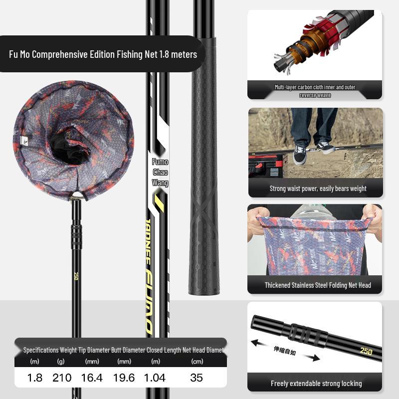 Superharte Carbon-Angelruten-Kombination: Kescher, Rute, Kopf, Fischbehälter, Extraharte integrierte Blankrute