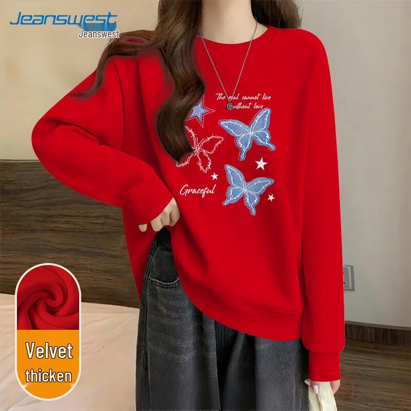 JEANSWEST Damen Fleecegefüttertes Rundhals-Sweatshirt