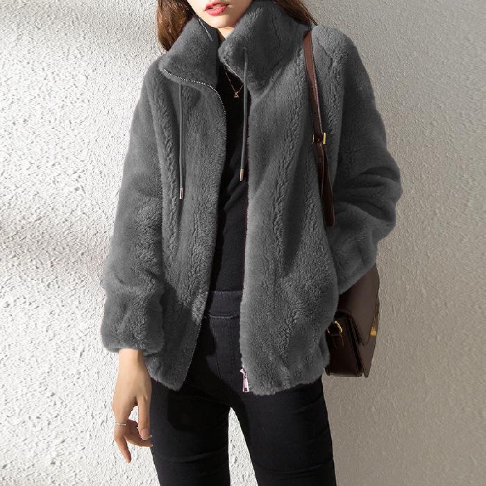 Women's Winter Plus-Velvet Coral Fleece Outerwear: High-Neck Cozy Sweater Cardigan with Zipper, Warm Jacket for Cold Days
