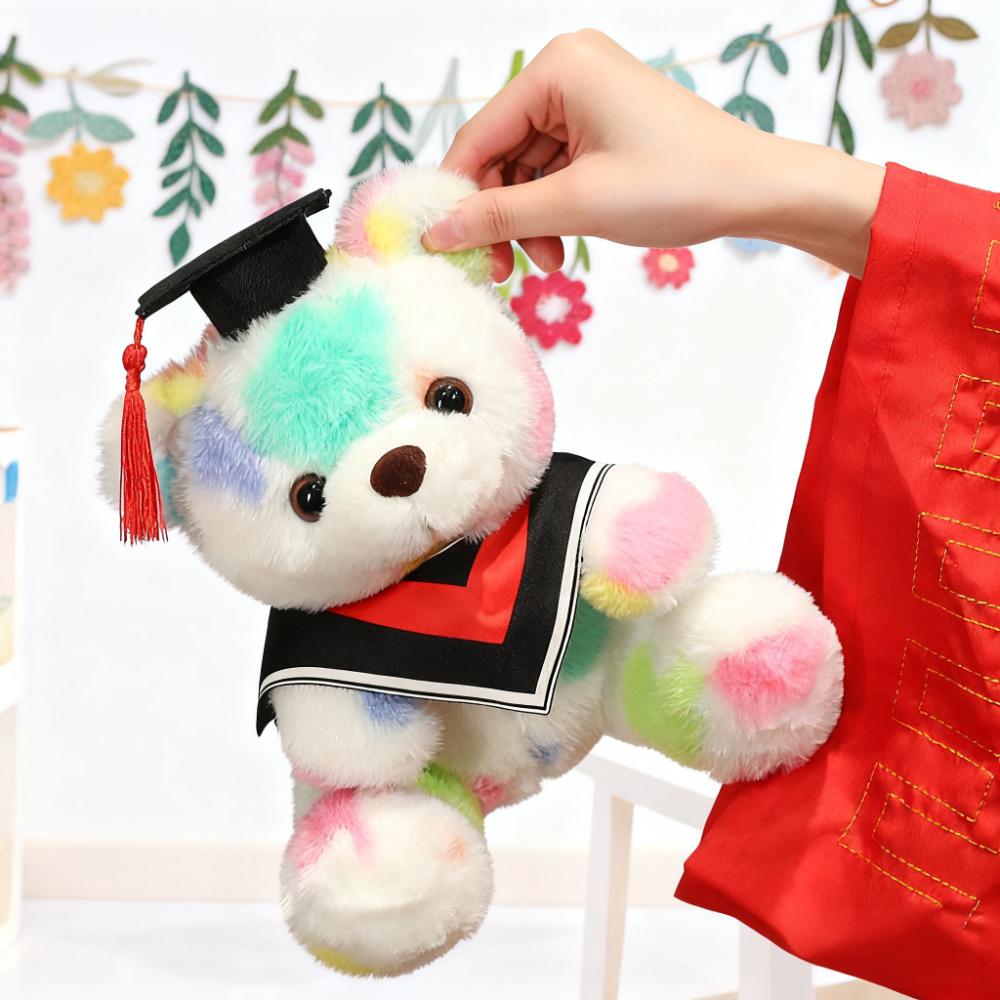 Color Teddy Bear Plush Stuffed Animal With Graduation Cap Kawaii Soft Toys Boys Girls Kids Graduation Gifts Room Home Decoration