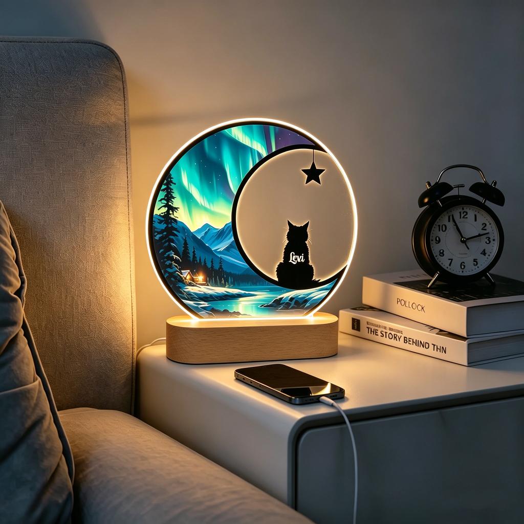 Creative Acrylic Night Light Custom Name Exquisite Moonlight Paired with a Pet’s Back View Pattern Personalized Home Ornament