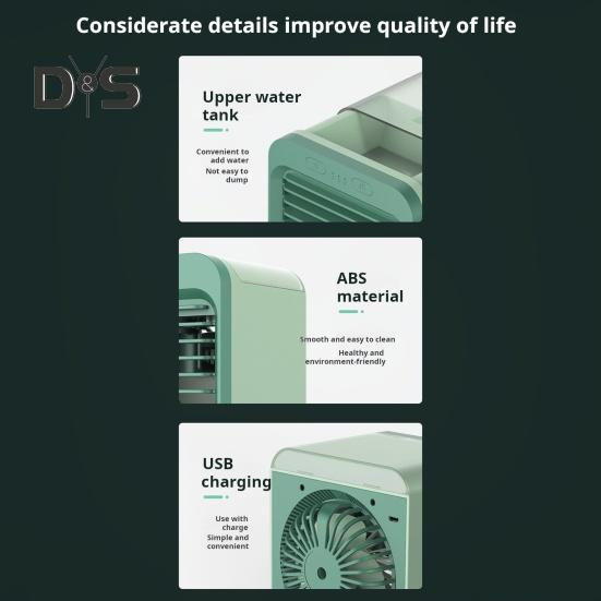 Air Conditioner Cooling Fan with Water Tank 3 Speed Settings Strong Airflow Portable Rechargeable Air Cooler Electric Fan