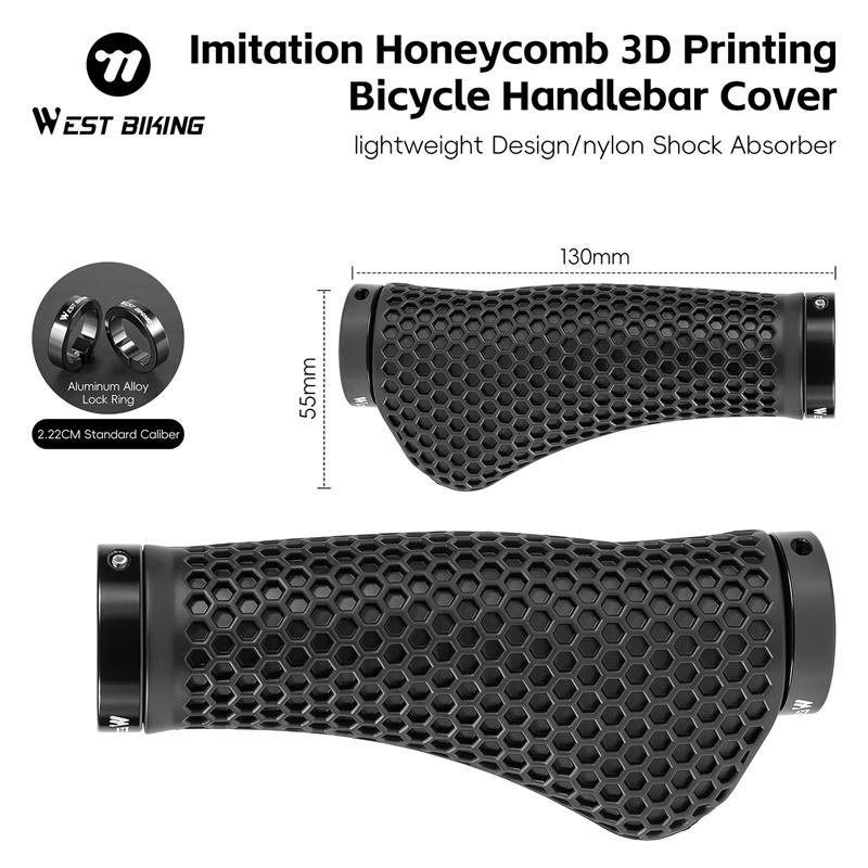 WEST BIKING Bike Grips 3D Honeycomb Cushioning Ergonomic Anti-slip Aluminum Locking Ring Universal Waterproof MTB Bike Comfortab