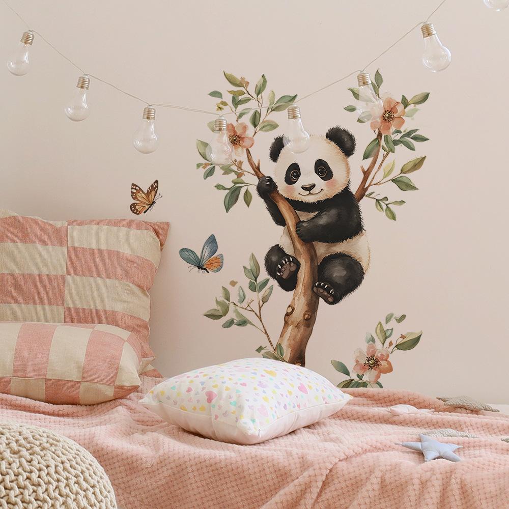 Cartoon Panda Climbing Trees Wall Background Beautification Decoration Wall Stickers