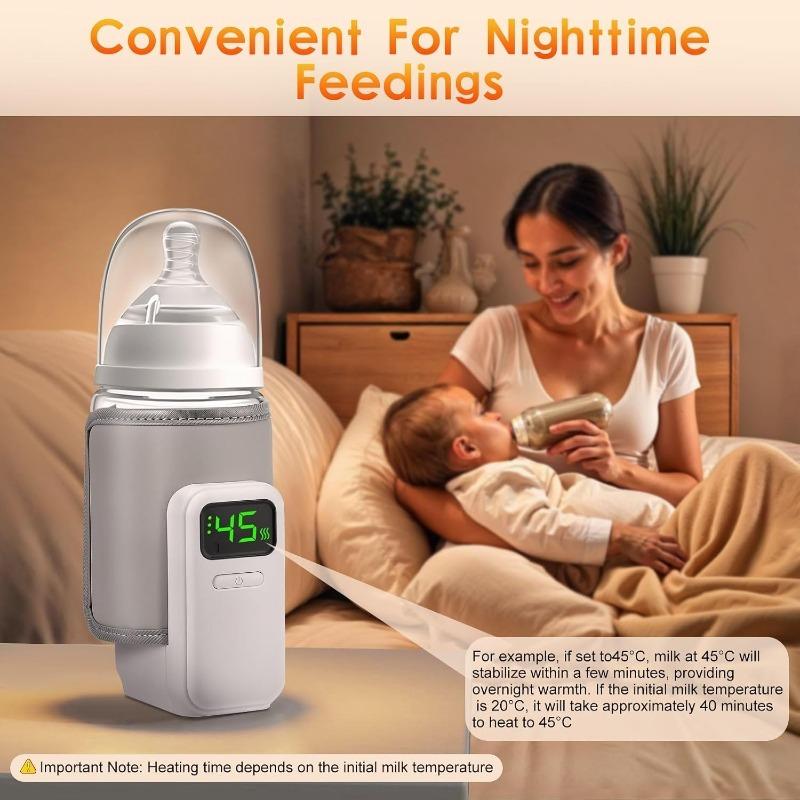 Bottle Warmer, Portable Baby Milk Warmer with 6 Temp Control for Travel, 18W Cordless Smart Warmer BPA-Free with Digital LCD for Most Bottles Fast H