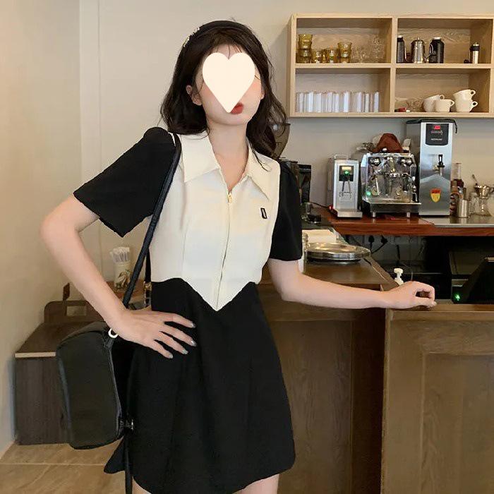 

Женское летнее платье 2025 года в корейском стиле с контрастной строчкой и воротником-поло 4XL