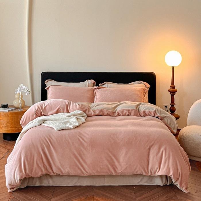 Light Luxury High-End Thickened Milk Fleece Four-Piece Set, Warm Coral Fleece Quilt Cover, Anti-Static Bed Sheet Three-Piece Set