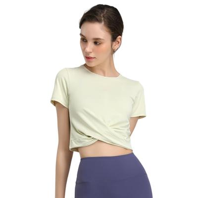 Tumao Yoga Rundes Stretch Kurzes Heißes Yoga Bequemes Leichtes Damen T-Shirt, Hals, Schnelltrocknend, Schweißableitend, Pilates, Oberteil, Ärmel, Training,