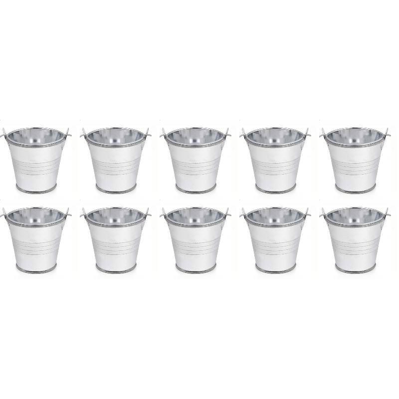 10pcs Galvanized Metal Buckets Silver Small Metal Pails with Handles Vintage Wrought Bucket Set for Party Decor Garden & Crafts