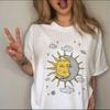 Women TShirt Retro Witch Style TShirt Y2K Aesthetic Casual Loose Fit Top Sun Moon Stars Harajuku Graphic Print Daily Streetwear