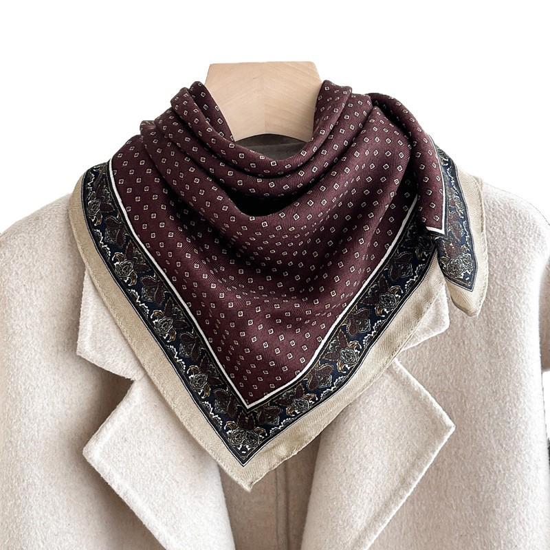Women's French Red Cotton Silk Blend Scarf – 70CM Neck and Headscarf, Spring/Autumn Fashion Accessory