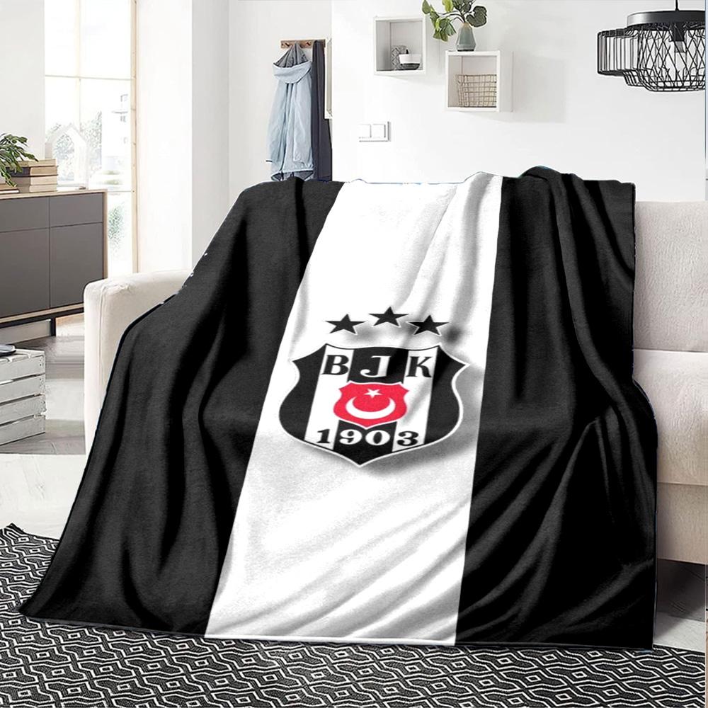 Coperta in Flanella con Stampa Logo Beşiktaş Alta Qualità Calda Confortevole Coperta per Tutte le Stagioni Perfetta per Regali Decorazione per la Casa