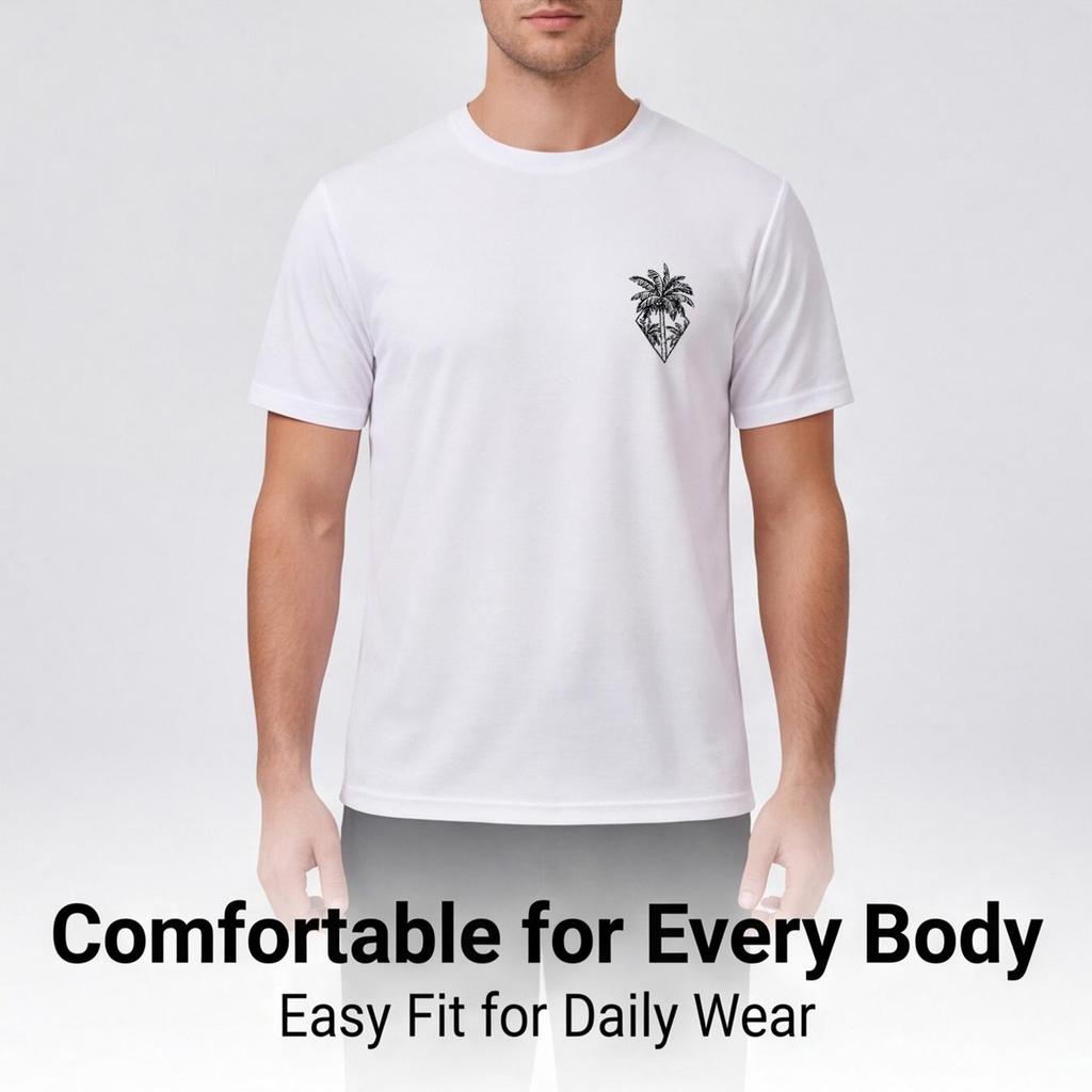 New men's short-sleeved T-shirt with palm tree print, perfect for vacation and leisure, comfortable and soft, a summer essential.
