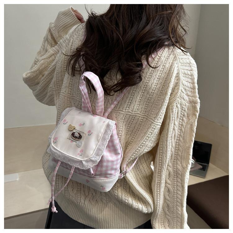 Kawaii Lace Patchwork Backpack for Women Sweet Floral School Rucksack KTB