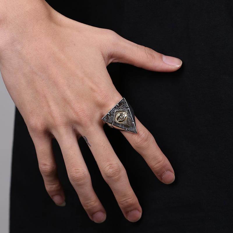 Retro Triangle Eye of Providence Large Ring Punk Gothic Open Ring For Men Vintage Mystic Fine Copper Accessories Gift