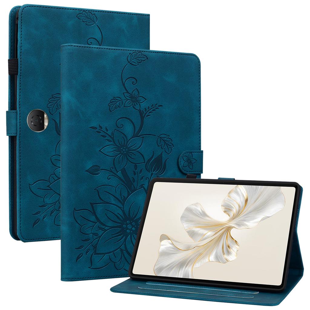 For Honor Pad 9 Case with Card Slots Lily Flower Imprint Leather Stand Tablet Cover