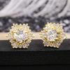 Round Center Stone Mixed Cut Double Halo Flower Stud Earrings Elegant Women Daily Party Jewelry