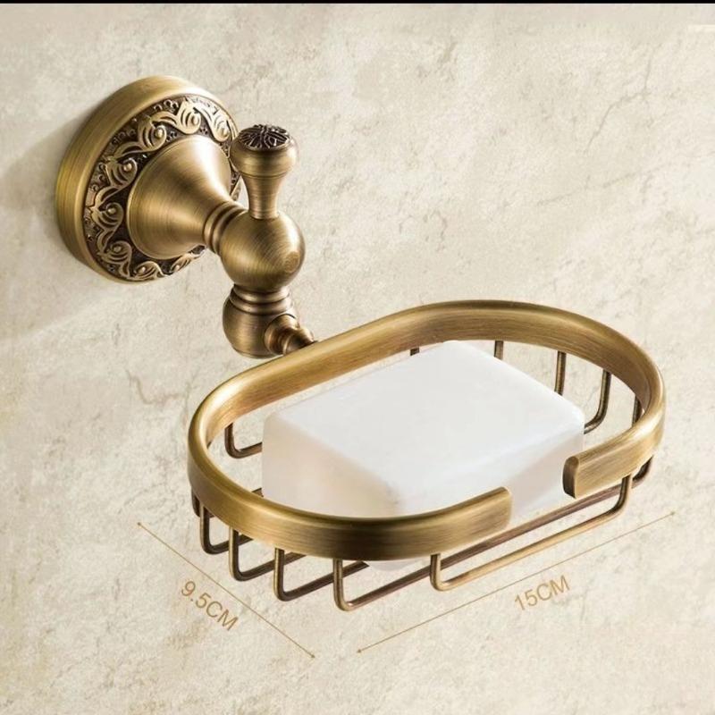 Solid Brass Carved Bathroom Wall Storage Towel Rack, European Antique Bath Towel Holder, Bathroom Hardware Accessory Set
