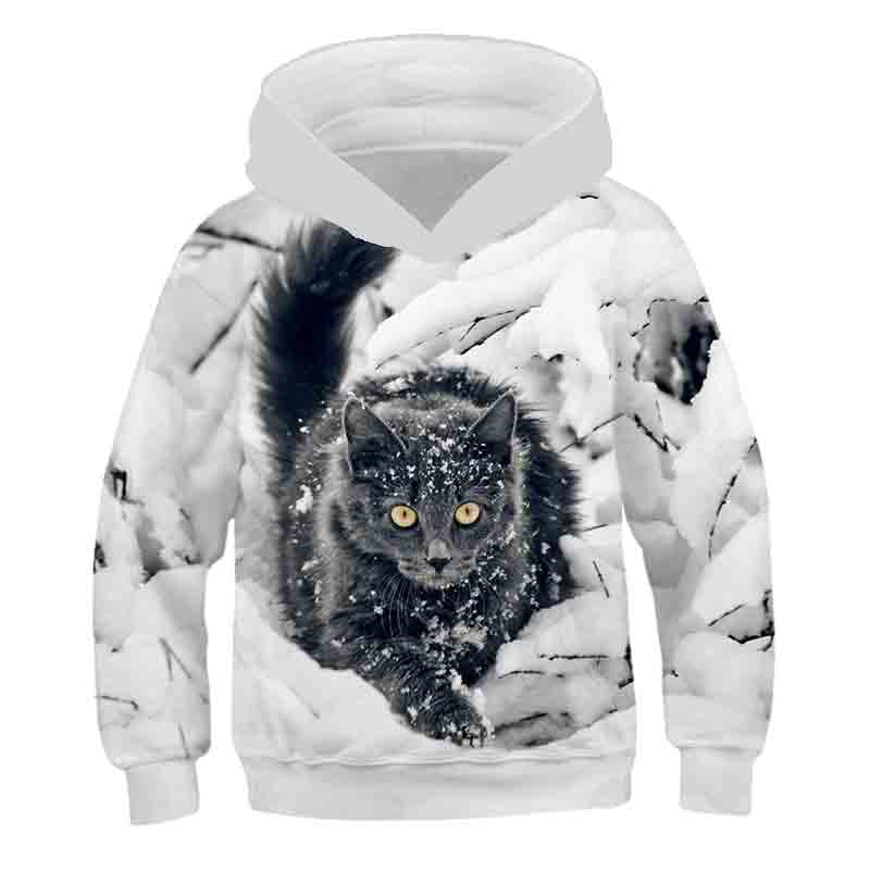 Boys Girls Cute Cat 3D Print Hoodie Children Hooded Pullover Sweatshirt Fashion Child Hoodies Kids Casual Tops Clothing