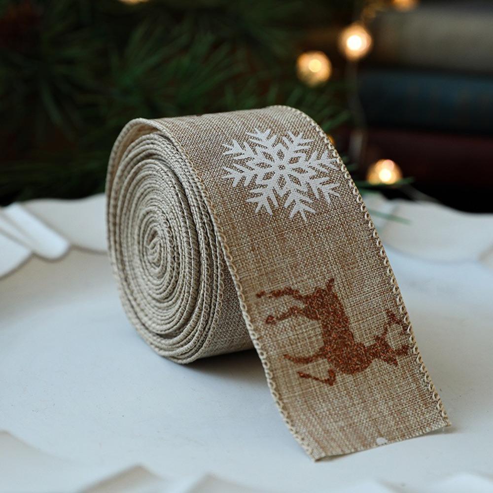 New 2m Christmas Ribbon Xmas Gift DIY Fabric Swirl Ribbon Lmitation Linen Christmas Tree Ribbon Burlap Ribbon