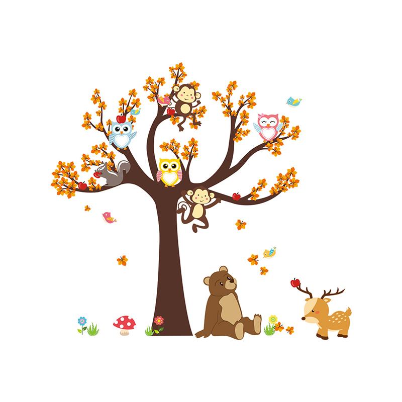 Cartoon Animal Owl Monkey Tree Wall Stickers Children'S Room Decoration Mural Decals Home Decoration Cute Animal Stickers