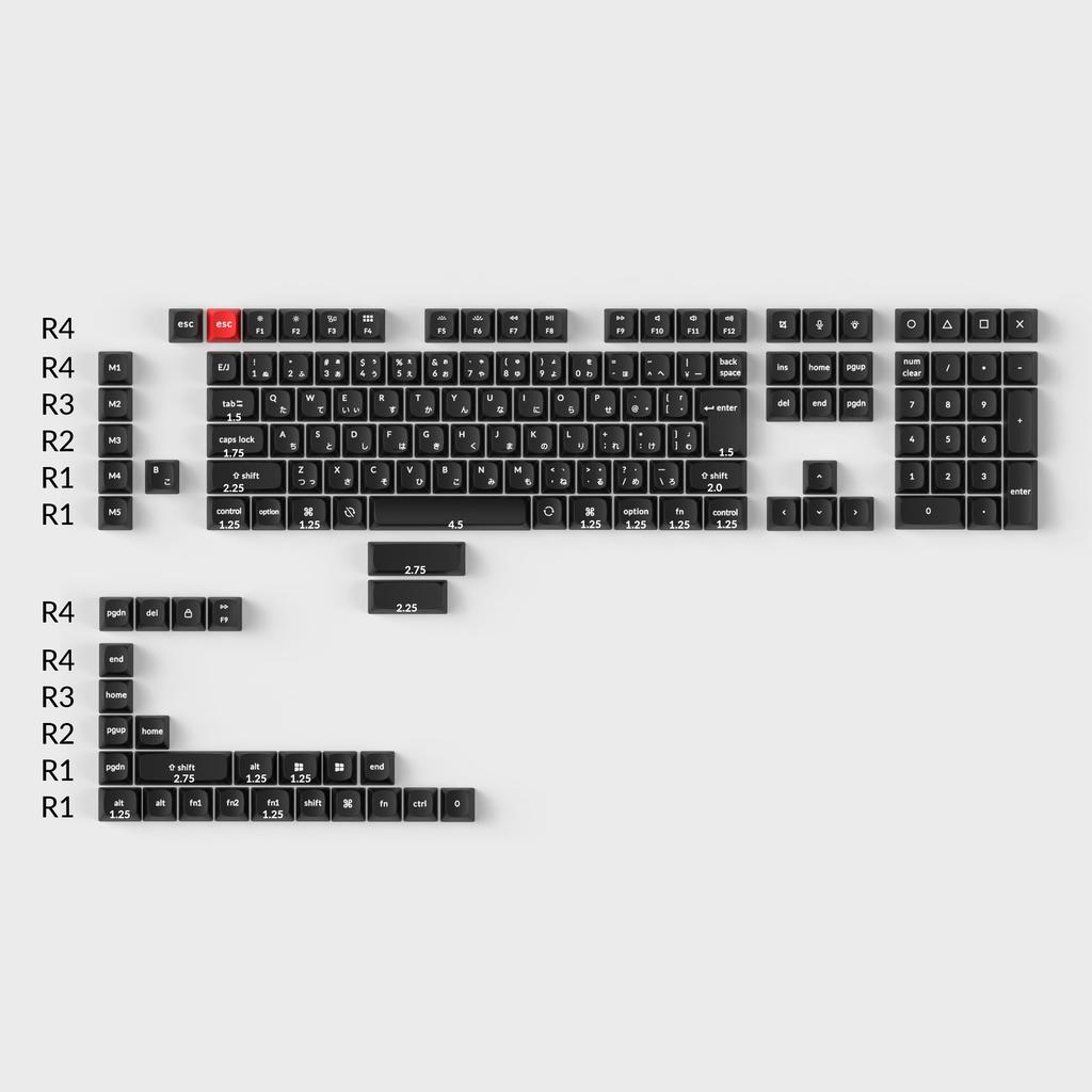 Keychron Teclas PBT de Doble Inyección OSA para Distribución JIS, Juego Completo (Blanco sobre Negro)